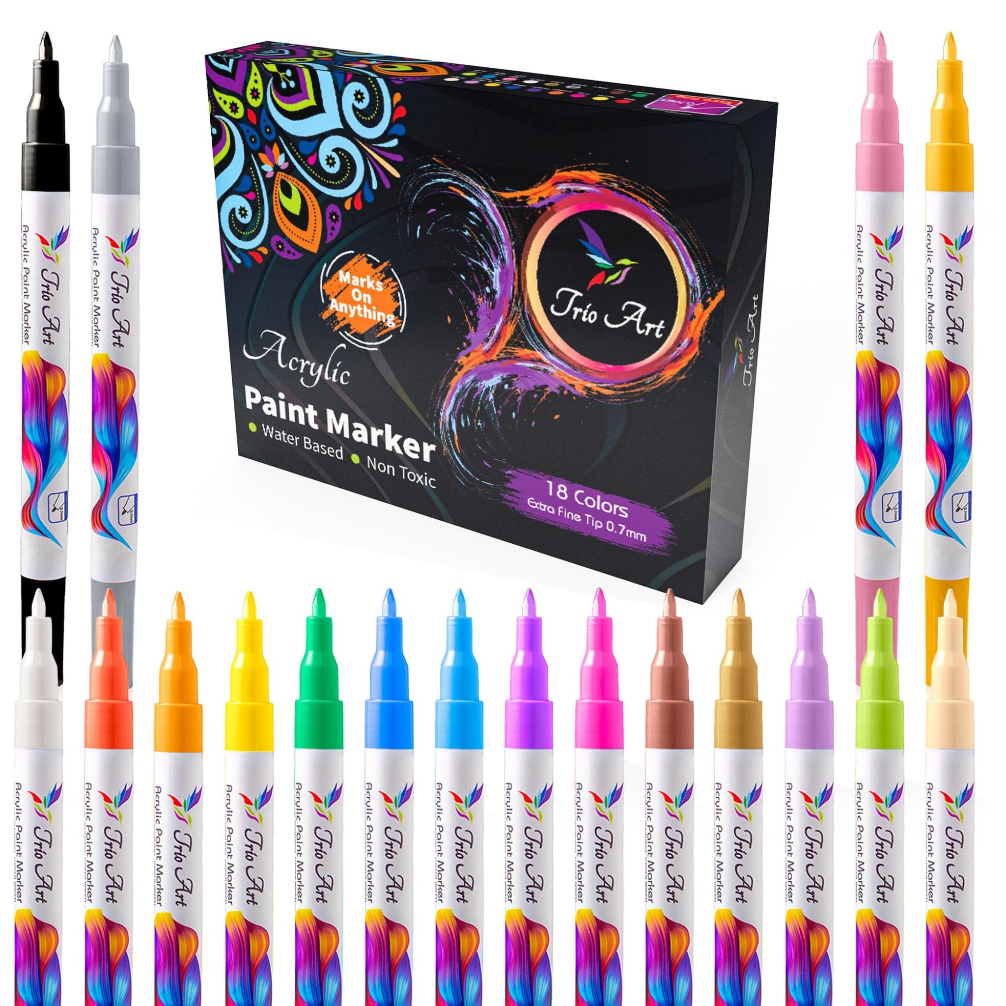 Acrylic Paint Pens Set of 18 Vibrant Color Markers Kit For Rock